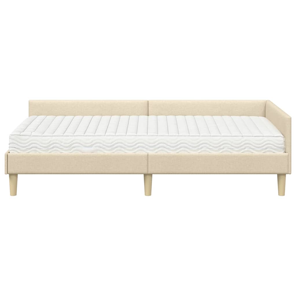 vidaXL Κρεβάτι γωνίας με στρώμα με στρώμα 2 pcs Κρεμ ύφασμα