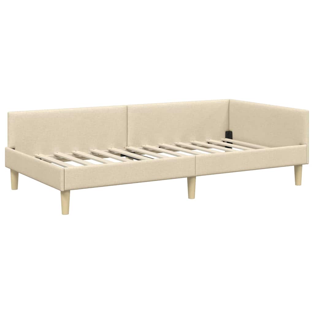 vidaXL Κρεβάτι γωνίας με στρώμα με στρώμα 2 pcs Κρεμ ύφασμα