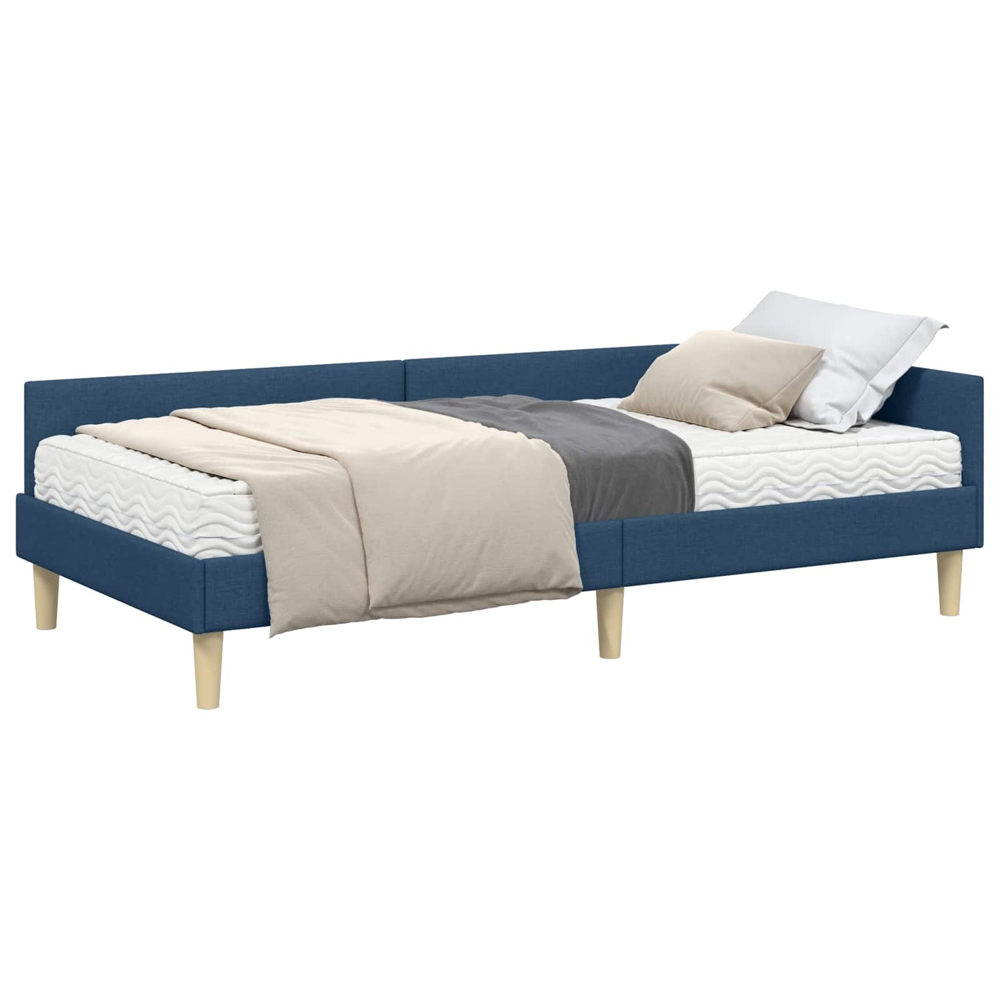 vidaXL Κρεβάτι γωνίας με στρώμα με στρώμα 2 pcs Μπλε ύφασμα