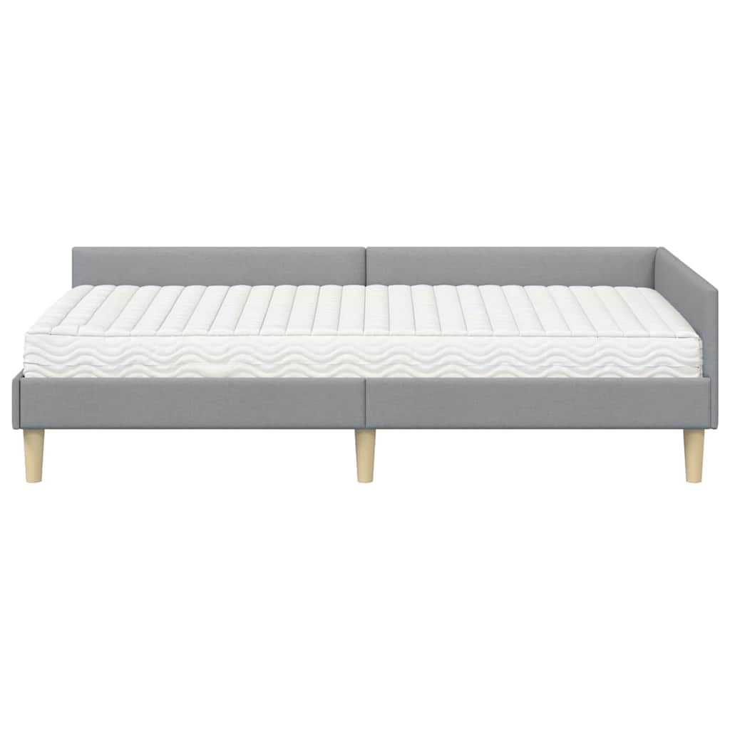 vidaXL Κρεβάτι γωνίας με στρώμα με στρώμα 2 pcs Ανοιχτό γκρι ύφασμα