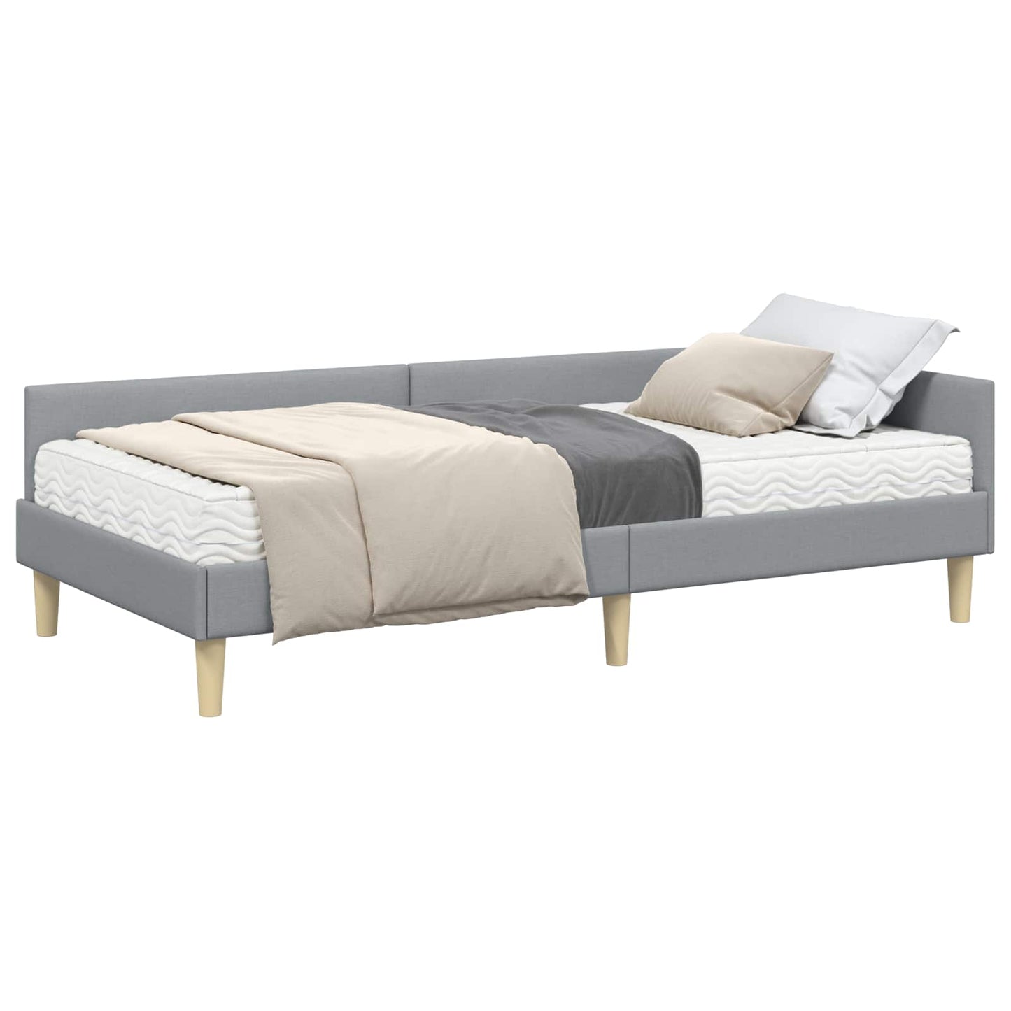 vidaXL Κρεβάτι γωνίας με στρώμα με στρώμα 2 pcs Ανοιχτό γκρι ύφασμα