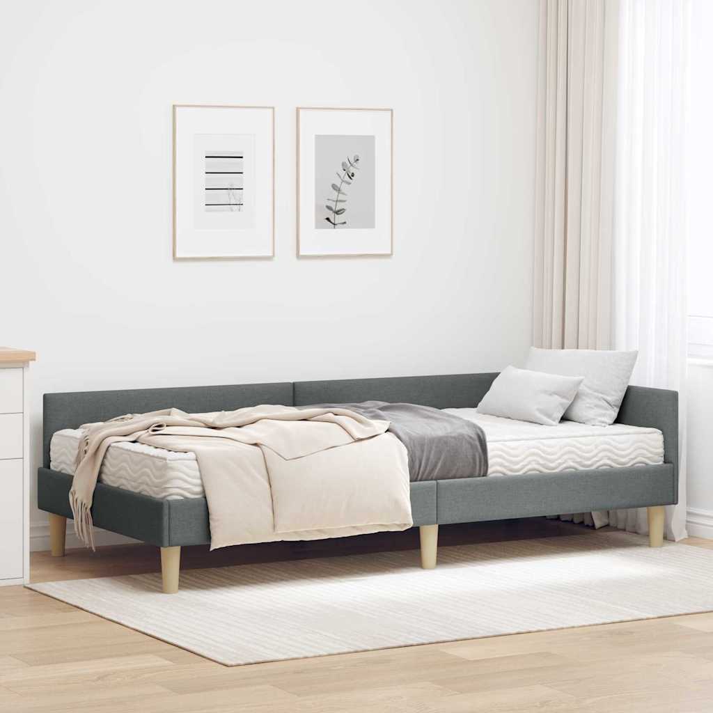 vidaXL Κρεβάτι γωνίας με στρώμα με στρώμα 2 pcs Γκρι ύφασμα