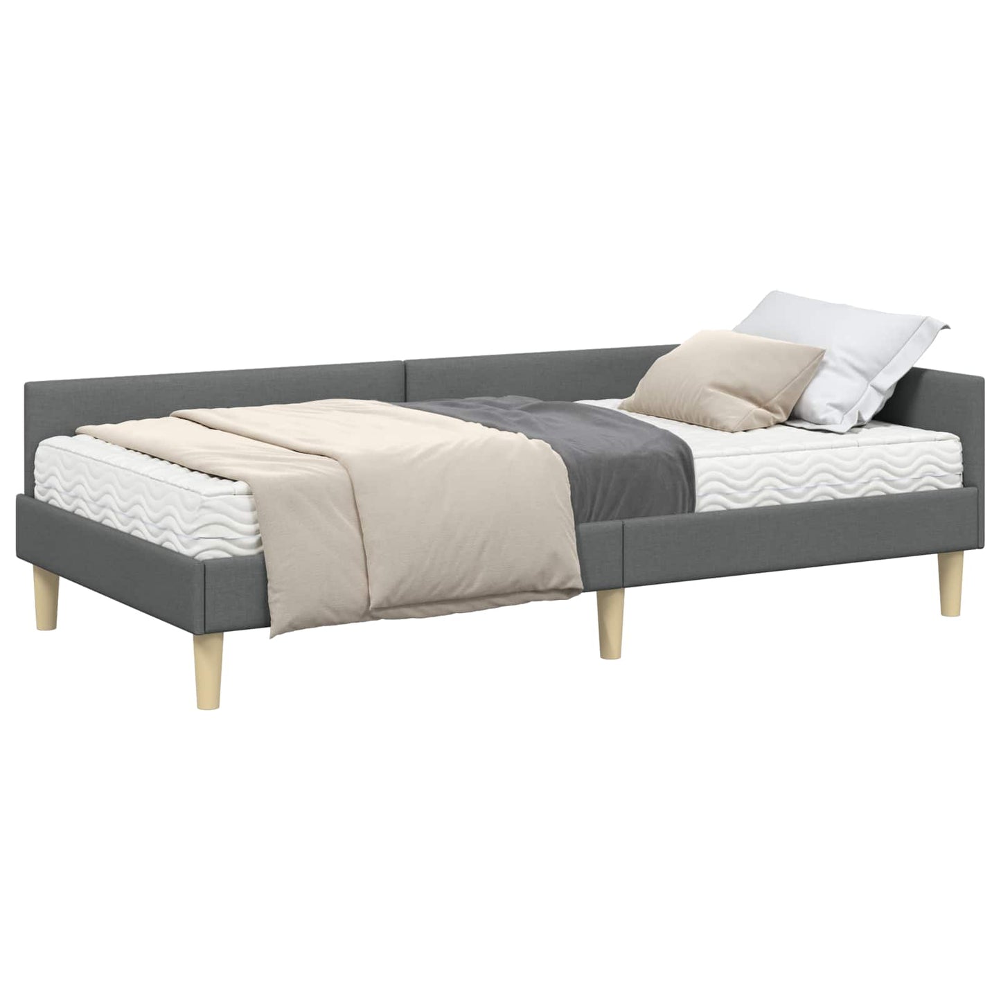 vidaXL Κρεβάτι γωνίας με στρώμα με στρώμα 2 pcs Γκρι ύφασμα