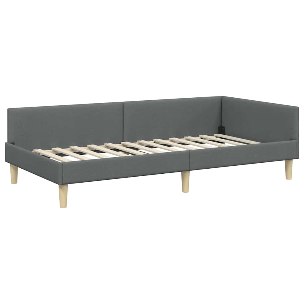 vidaXL Κρεβάτι γωνίας με στρώμα με στρώμα 2 pcs Γκρι ύφασμα