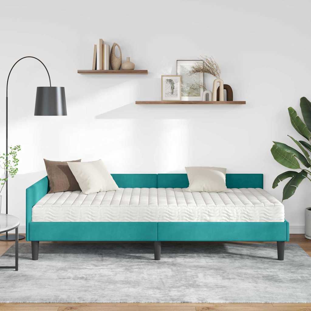 vidaXL Κρεβάτι γωνίας με στρώμα Άλλο 2 pcs Τιρκουάζ Βελούδο