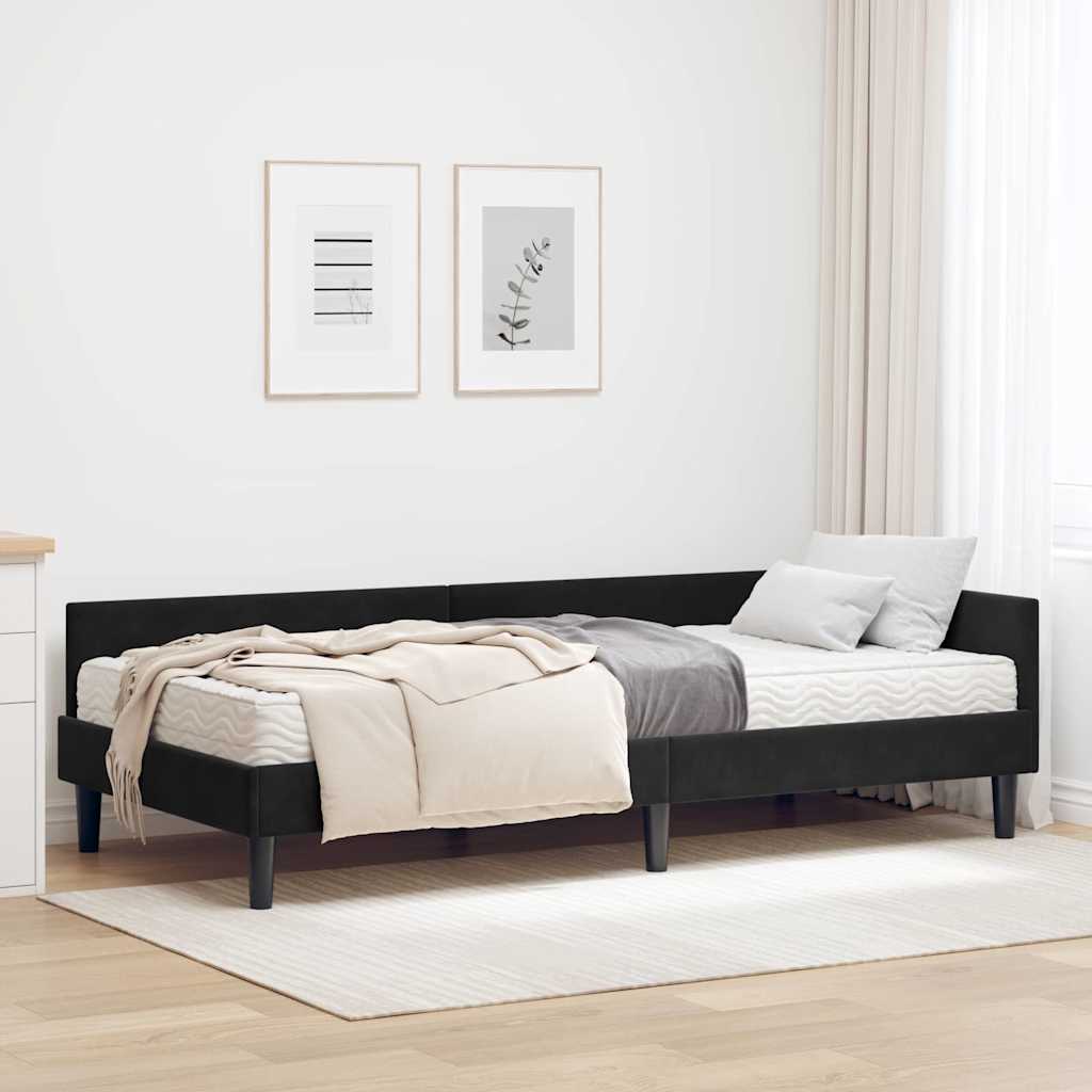 vidaXL Κρεβάτι γωνίας με στρώμα Άλλο με κεφαλάρι 2 pcs Μαύρο Βελούδο