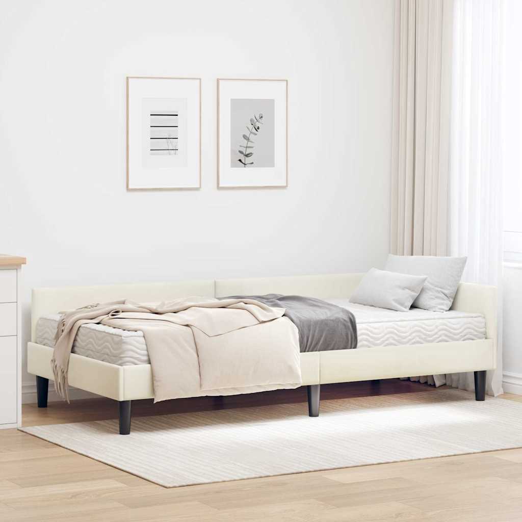 vidaXL Κρεβάτι γωνίας με στρώμα Άλλο με κεφαλάρι 2 pcs Κρεμ Βελούδο