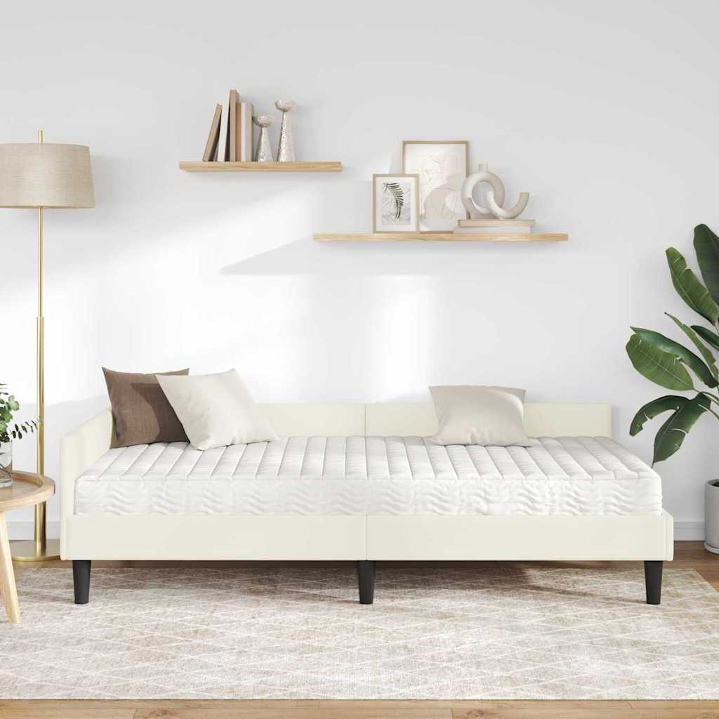 vidaXL Κρεβάτι γωνίας με στρώμα Άλλο με κεφαλάρι 2 pcs Κρεμ Βελούδο