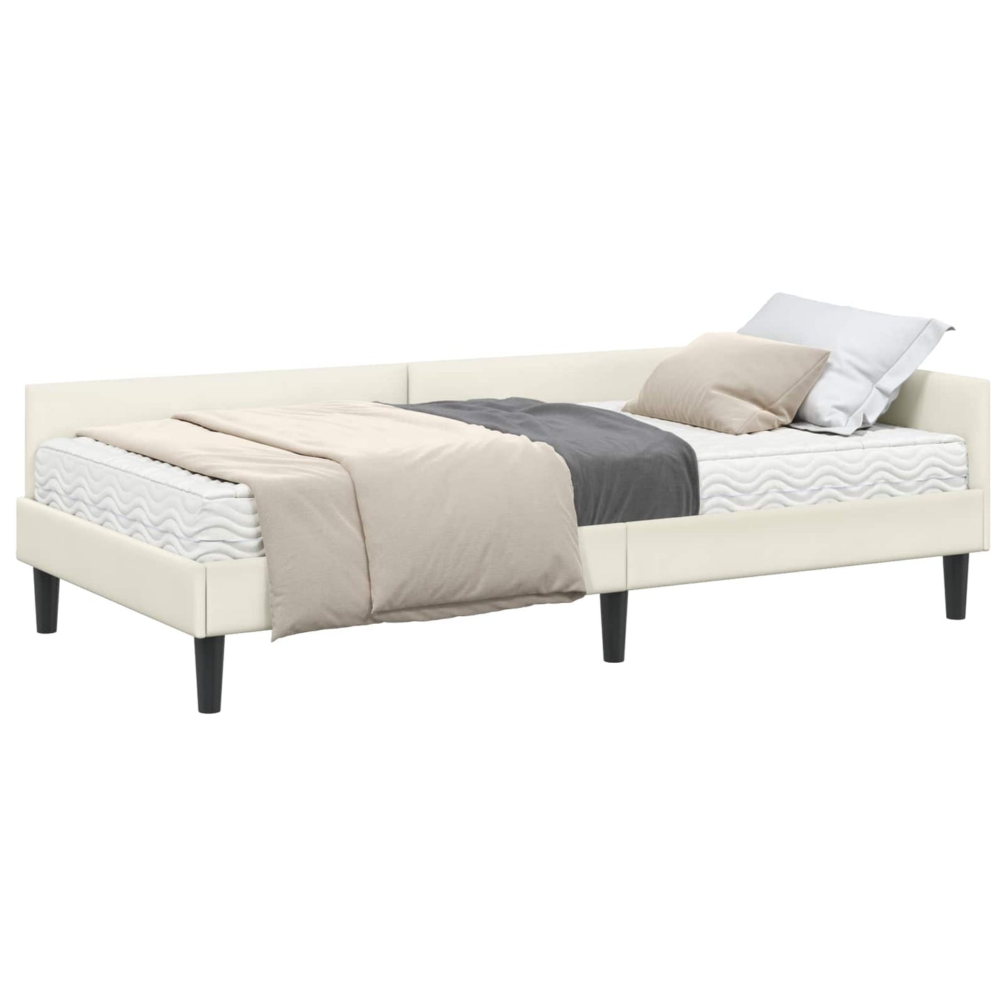 vidaXL Κρεβάτι γωνίας με στρώμα Άλλο με κεφαλάρι 2 pcs Κρεμ Βελούδο