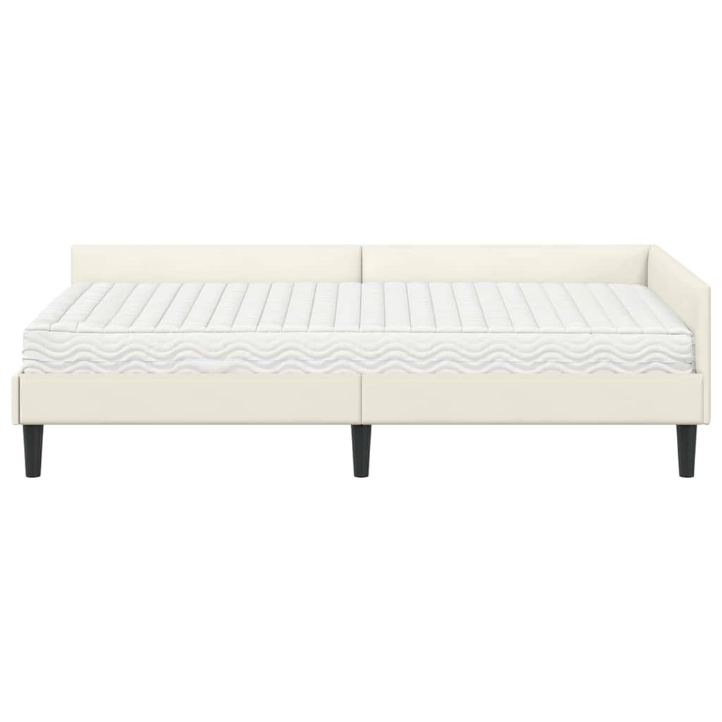 vidaXL Κρεβάτι γωνίας με στρώμα Άλλο με κεφαλάρι 2 pcs Κρεμ Βελούδο