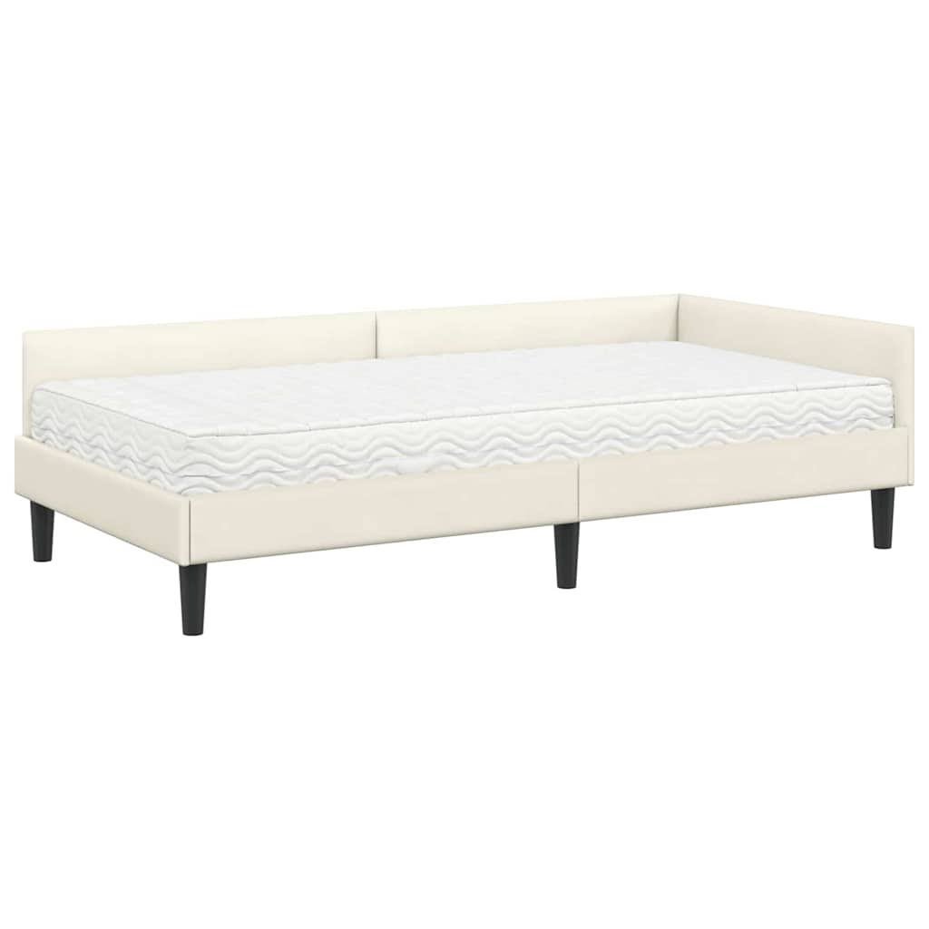 vidaXL Κρεβάτι γωνίας με στρώμα Άλλο με κεφαλάρι 2 pcs Κρεμ Βελούδο
