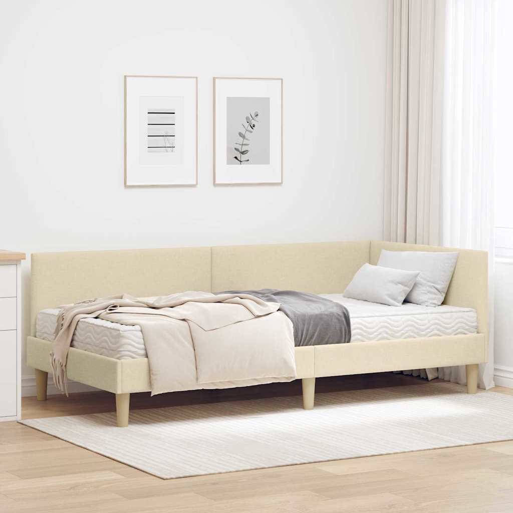 vidaXL Κρεβάτι γωνίας με στρώμα Άλλο με κεφαλάρι 2 pcs Κρεμ ύφασμα