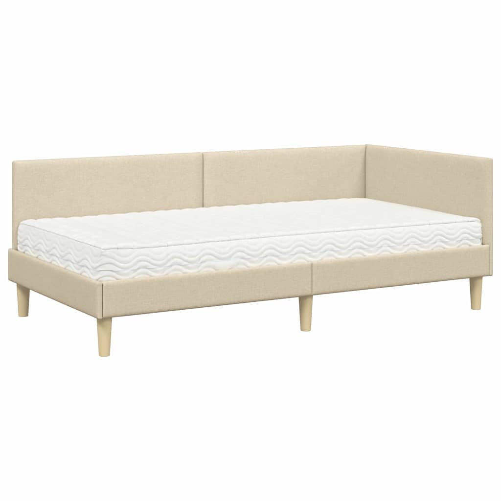 vidaXL Κρεβάτι γωνίας με στρώμα Άλλο με κεφαλάρι 2 pcs Κρεμ ύφασμα