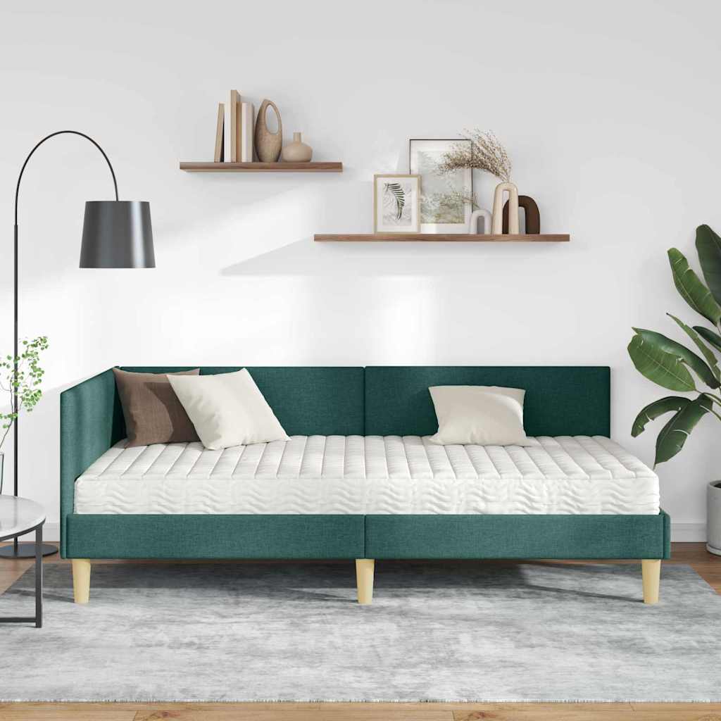 vidaXL Κρεβάτι γωνίας με στρώμα Άλλο με κεφαλάρι 2 pcs Πράσινο ύφασμα