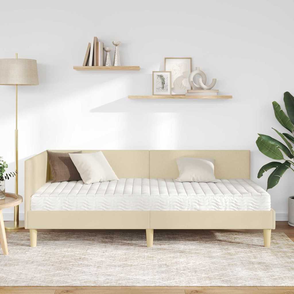 vidaXL Κρεβάτι γωνίας με στρώμα Άλλο με κεφαλάρι 2 pcs Κρεμ ύφασμα