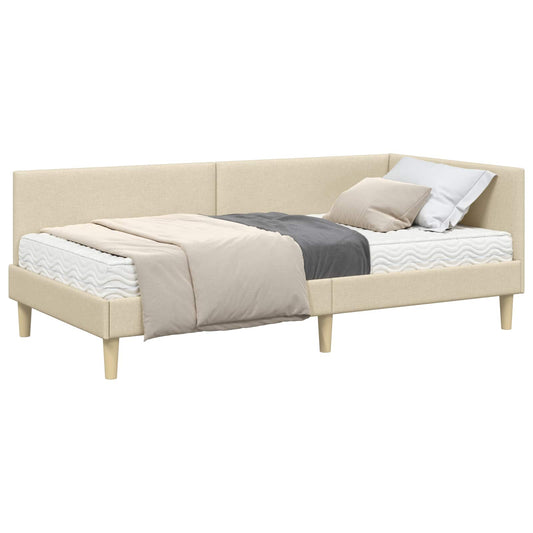 vidaXL Κρεβάτι γωνίας με στρώμα Άλλο με κεφαλάρι 2 pcs Κρεμ ύφασμα