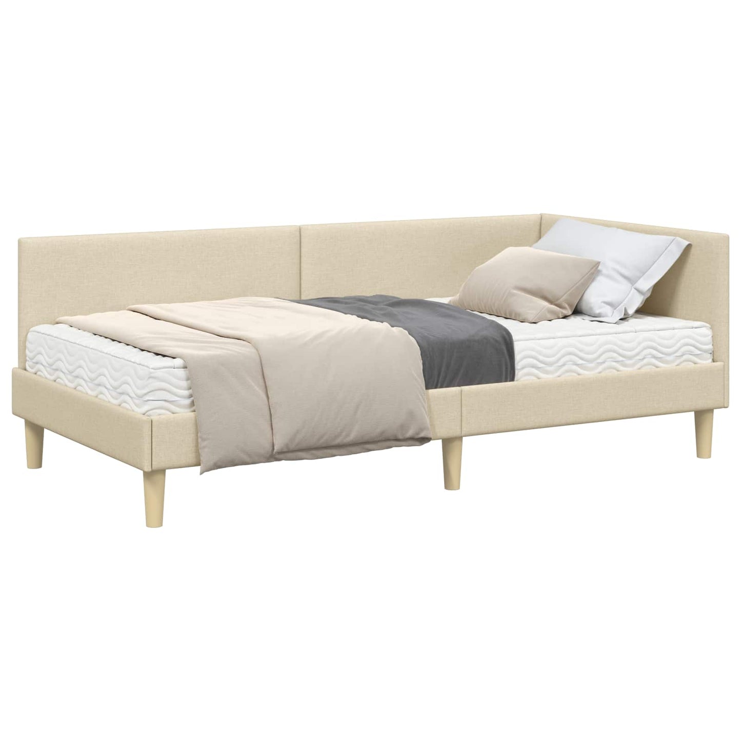 vidaXL Κρεβάτι γωνίας με στρώμα Άλλο με κεφαλάρι 2 pcs Κρεμ ύφασμα