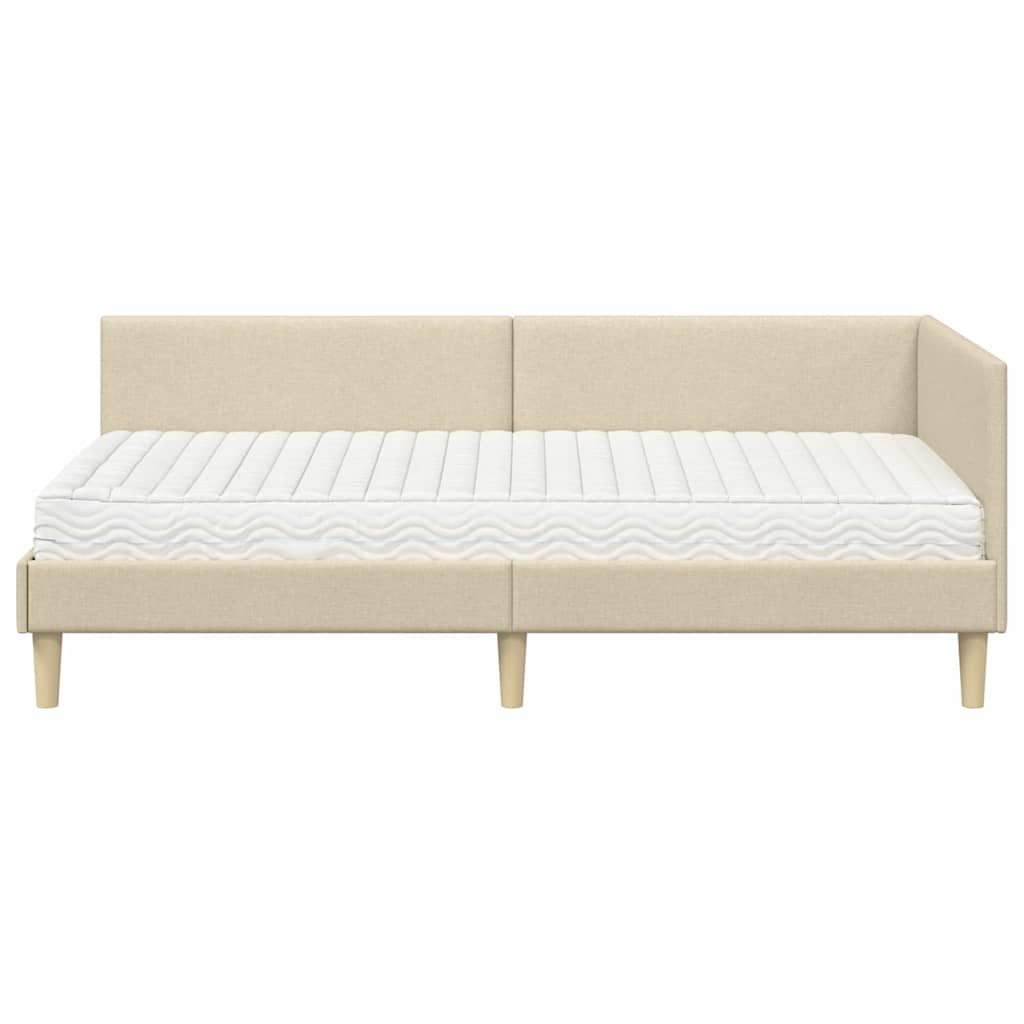 vidaXL Κρεβάτι γωνίας με στρώμα Άλλο με κεφαλάρι 2 pcs Κρεμ ύφασμα