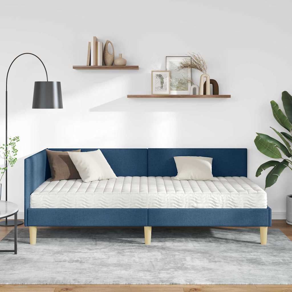 vidaXL Κρεβάτι γωνίας με στρώμα Άλλο με κεφαλάρι 2 pcs Μπλε ύφασμα