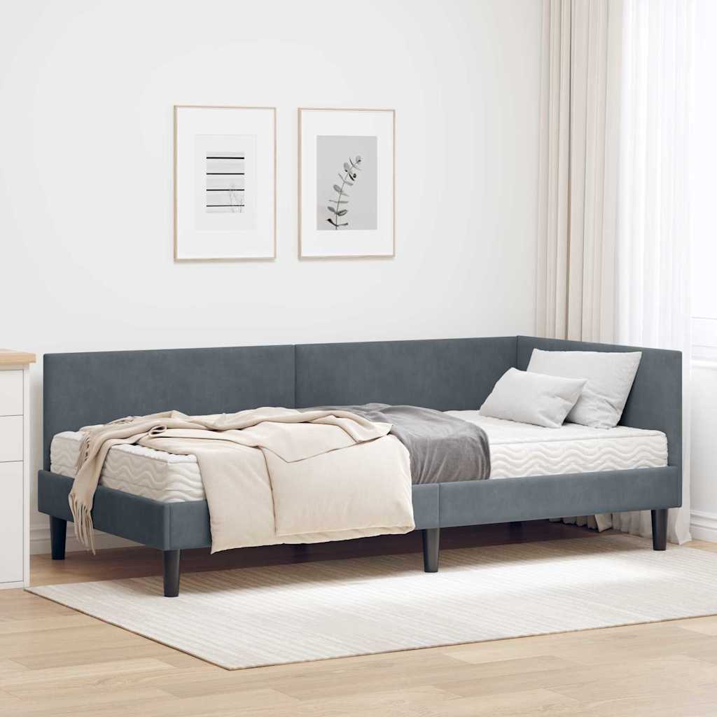 vidaXL Κρεβάτι γωνίας με στρώμα Άλλο με κεφαλάρι 2 pcs Γκρι Βελούδο