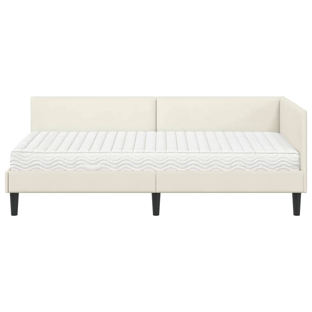 vidaXL Κρεβάτι γωνίας με στρώμα Άλλο με κεφαλάρι 2 pcs Κρεμ Βελούδο
