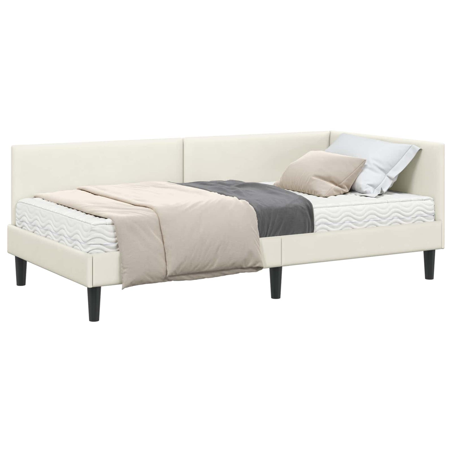 vidaXL Κρεβάτι γωνίας με στρώμα Άλλο με κεφαλάρι 2 pcs Κρεμ Βελούδο