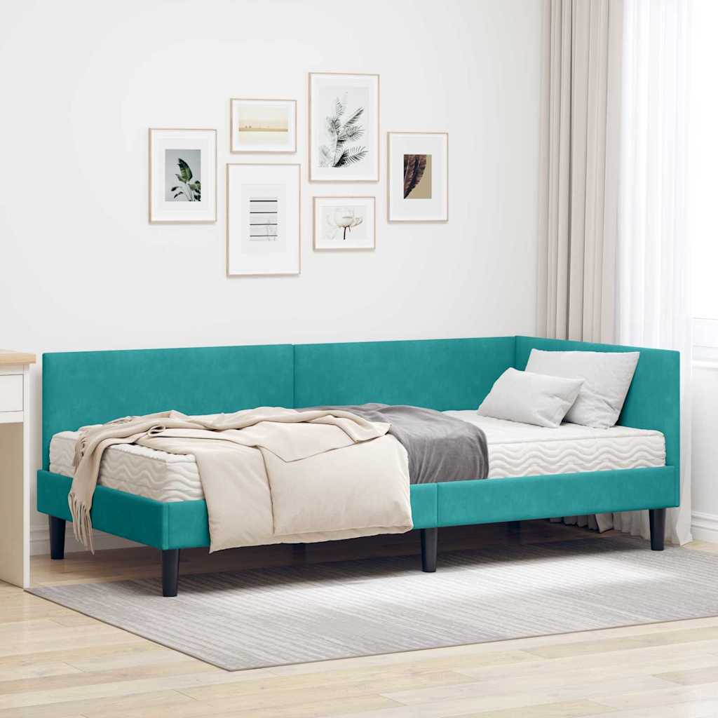 vidaXL Κρεβάτι γωνίας με στρώμα Άλλο 2 pcs Τιρκουάζ Βελούδο