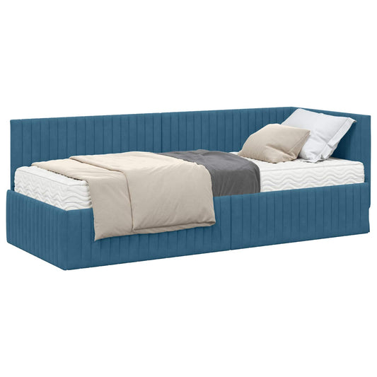 vidaXL Κρεβάτι γωνίας με στρώμα με κεφαλάρι 2 pcs Μπλε Βελούδο