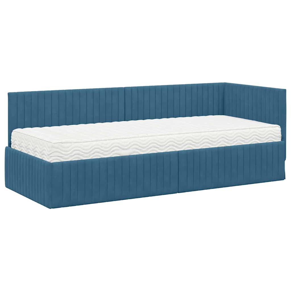 vidaXL Κρεβάτι γωνίας με στρώμα με κεφαλάρι 2 pcs Μπλε Βελούδο