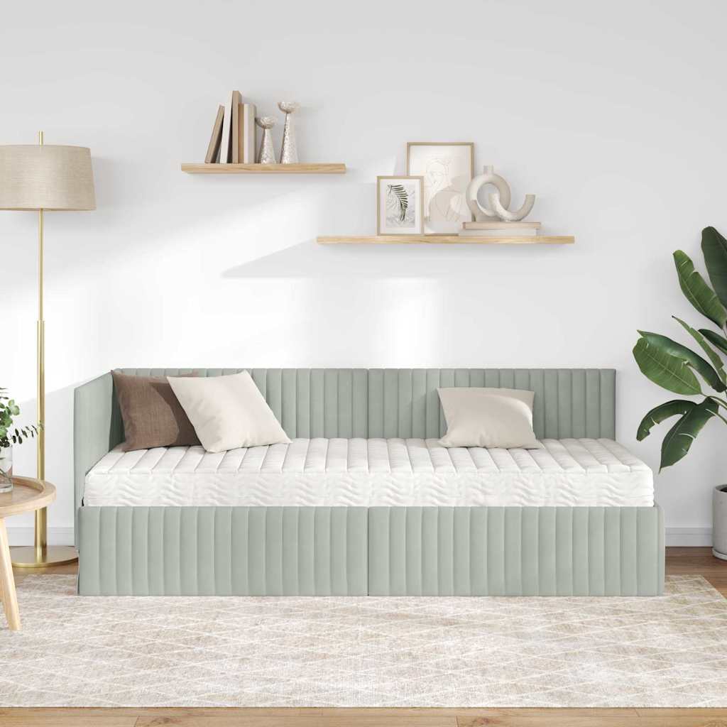 vidaXL Κρεβάτι γωνίας με στρώμα με κεφαλάρι 2 pcs Ανοιχτό γκρι Βελούδο