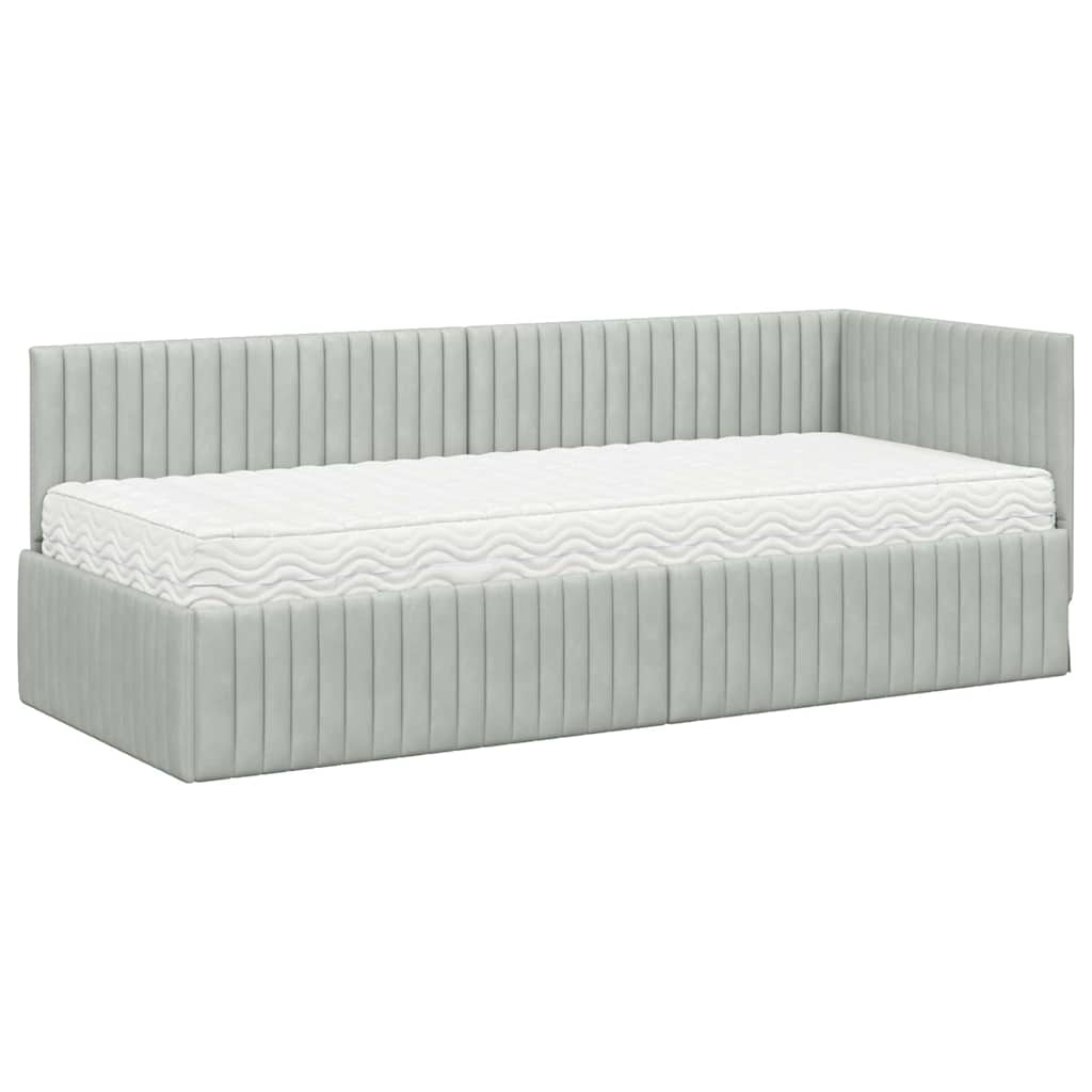 vidaXL Κρεβάτι γωνίας με στρώμα με κεφαλάρι 2 pcs Ανοιχτό γκρι Βελούδο