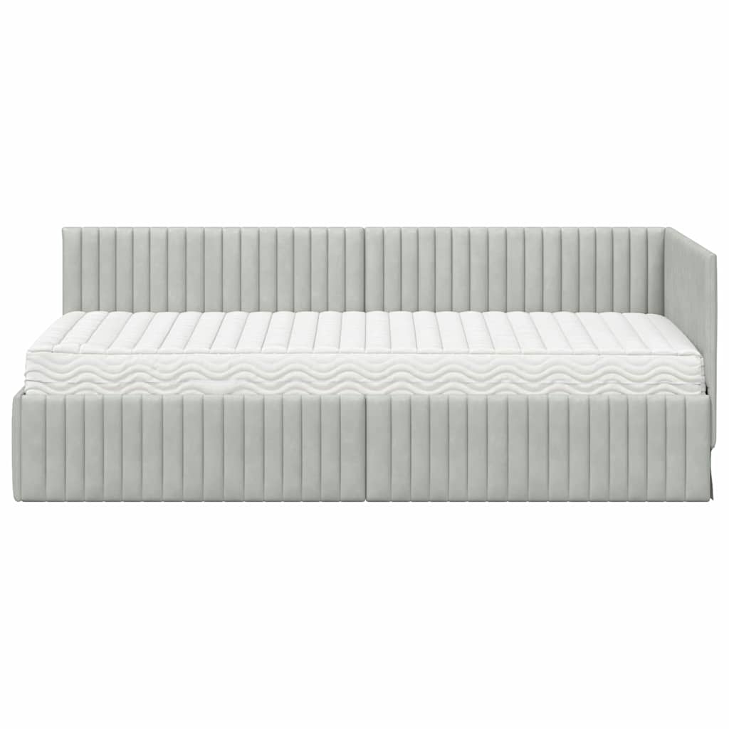 vidaXL Κρεβάτι γωνίας με στρώμα με κεφαλάρι 2 pcs Ανοιχτό γκρι Βελούδο