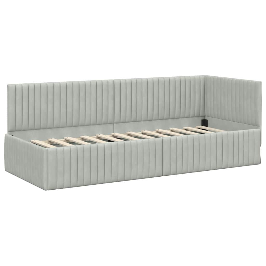 vidaXL Κρεβάτι γωνίας με στρώμα με κεφαλάρι 2 pcs Ανοιχτό γκρι Βελούδο
