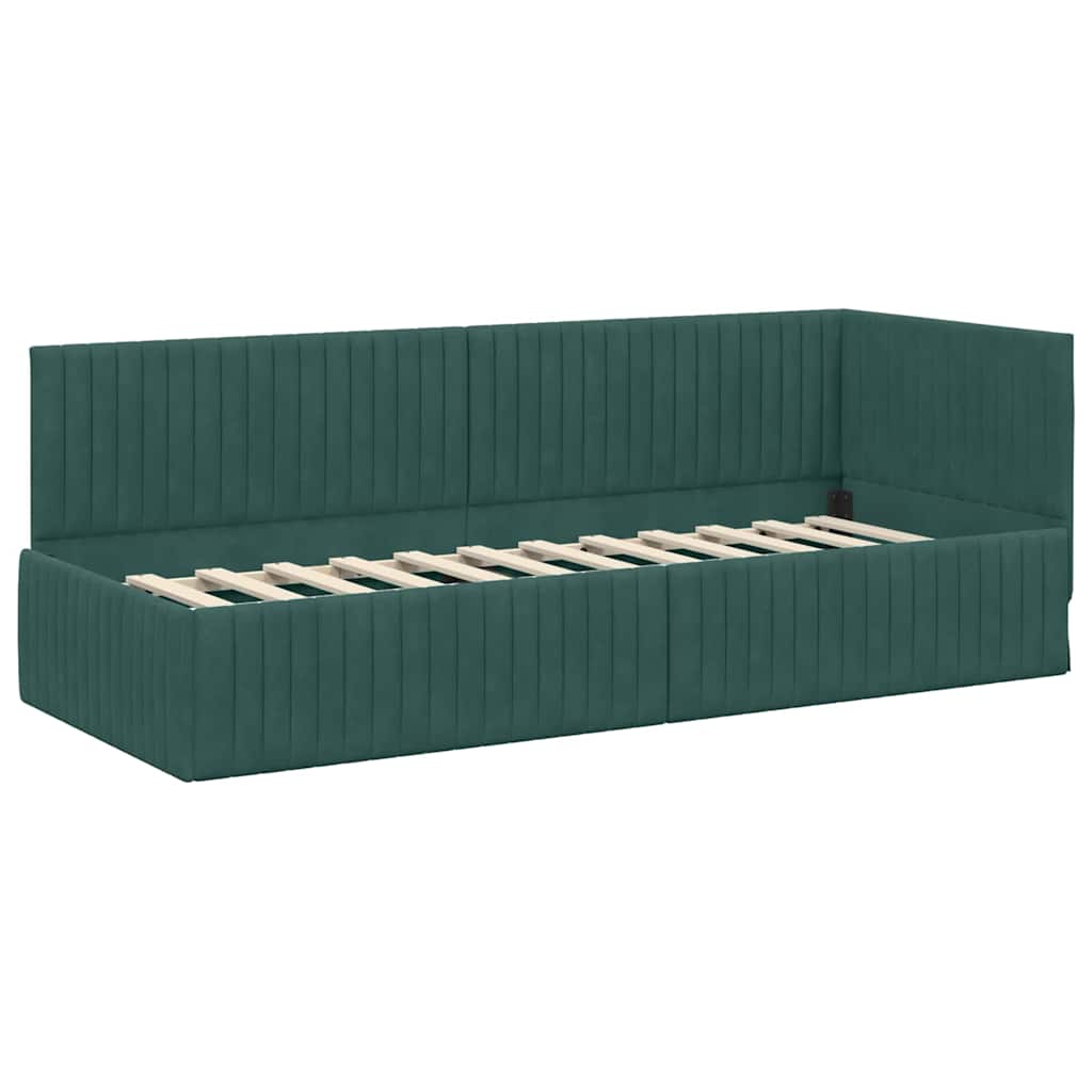 vidaXL Κρεβάτι γωνίας με στρώμα με κεφαλάρι 2 pcs Πράσινο Βελούδο