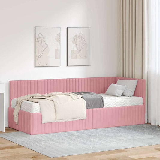 vidaXL Κρεβάτι γωνίας με στρώμα με κεφαλάρι 2 pcs Γκρι Βελούδο