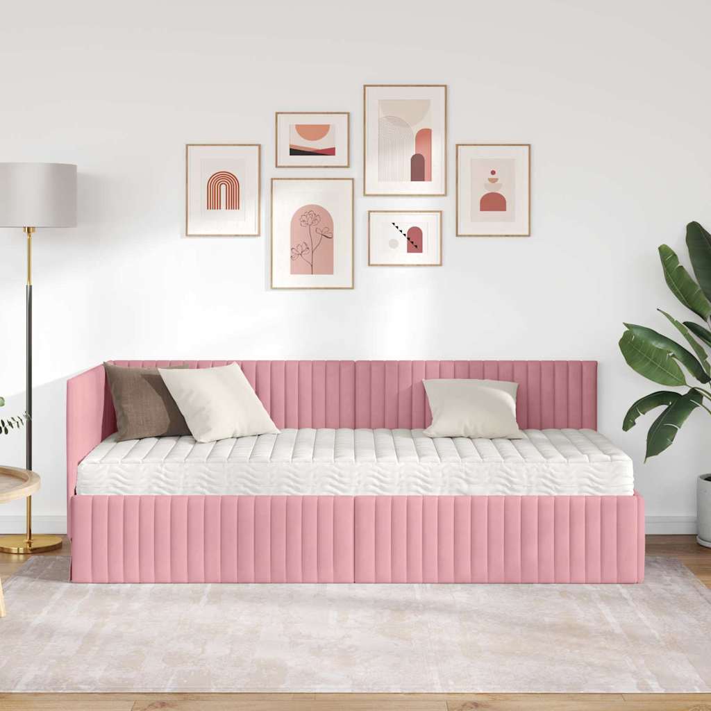 vidaXL Κρεβάτι γωνίας με στρώμα με κεφαλάρι 2 pcs Γκρι Βελούδο