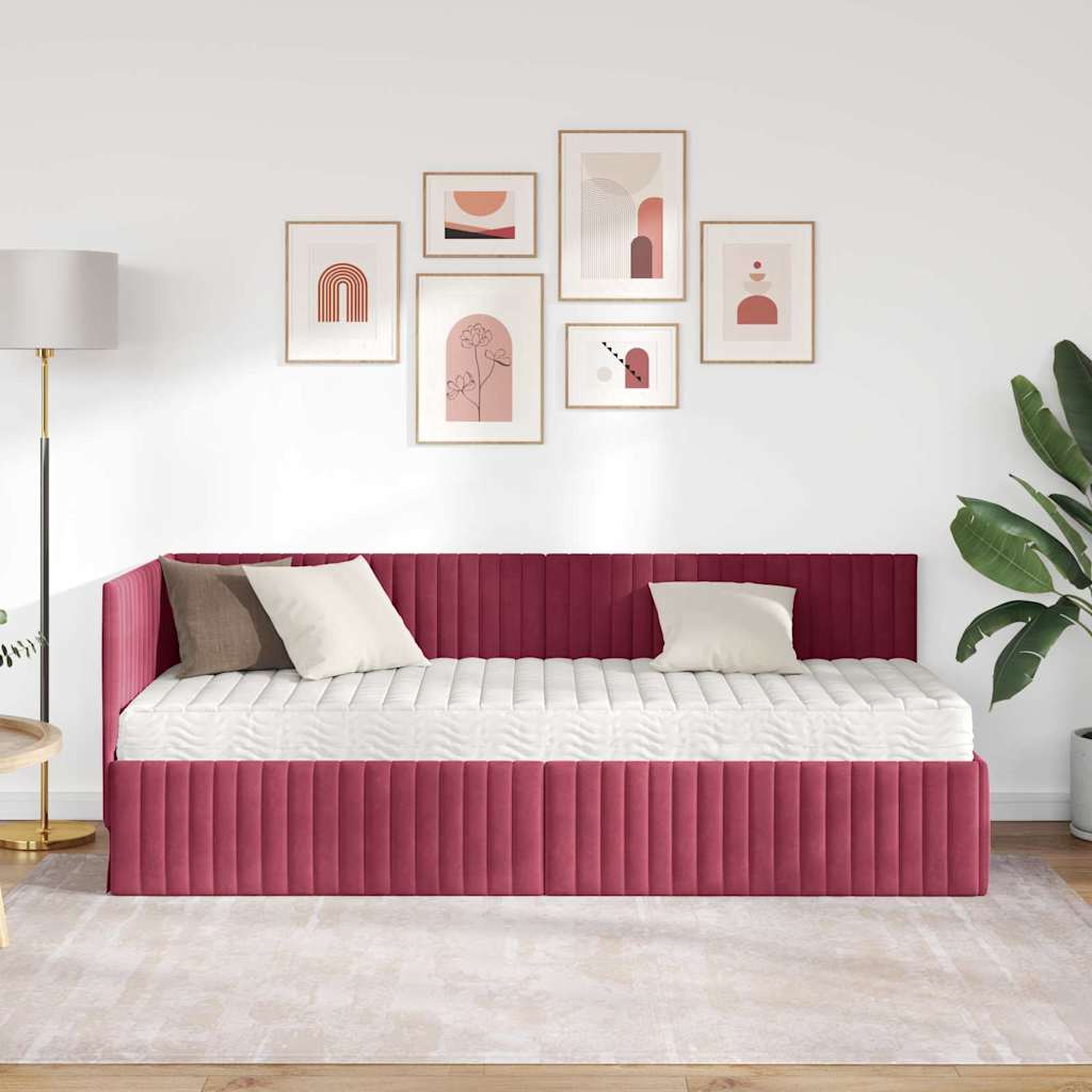 vidaXL Κρεβάτι γωνίας με στρώμα με κεφαλάρι 2 pcs Πράσινο Βελούδο