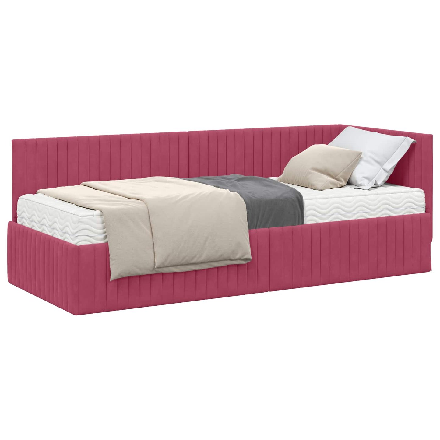 vidaXL Κρεβάτι γωνίας με στρώμα με κεφαλάρι 2 pcs Πράσινο Βελούδο