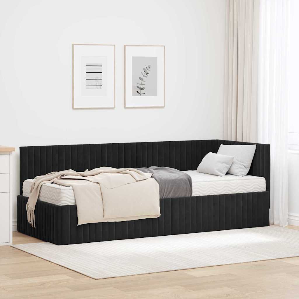 vidaXL Κρεβάτι γωνίας με στρώμα με κεφαλάρι 2 pcs Μαύρο Βελούδο