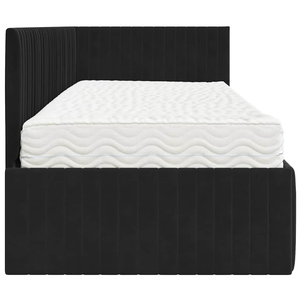 vidaXL Κρεβάτι γωνίας με στρώμα με κεφαλάρι 2 pcs Μαύρο Βελούδο