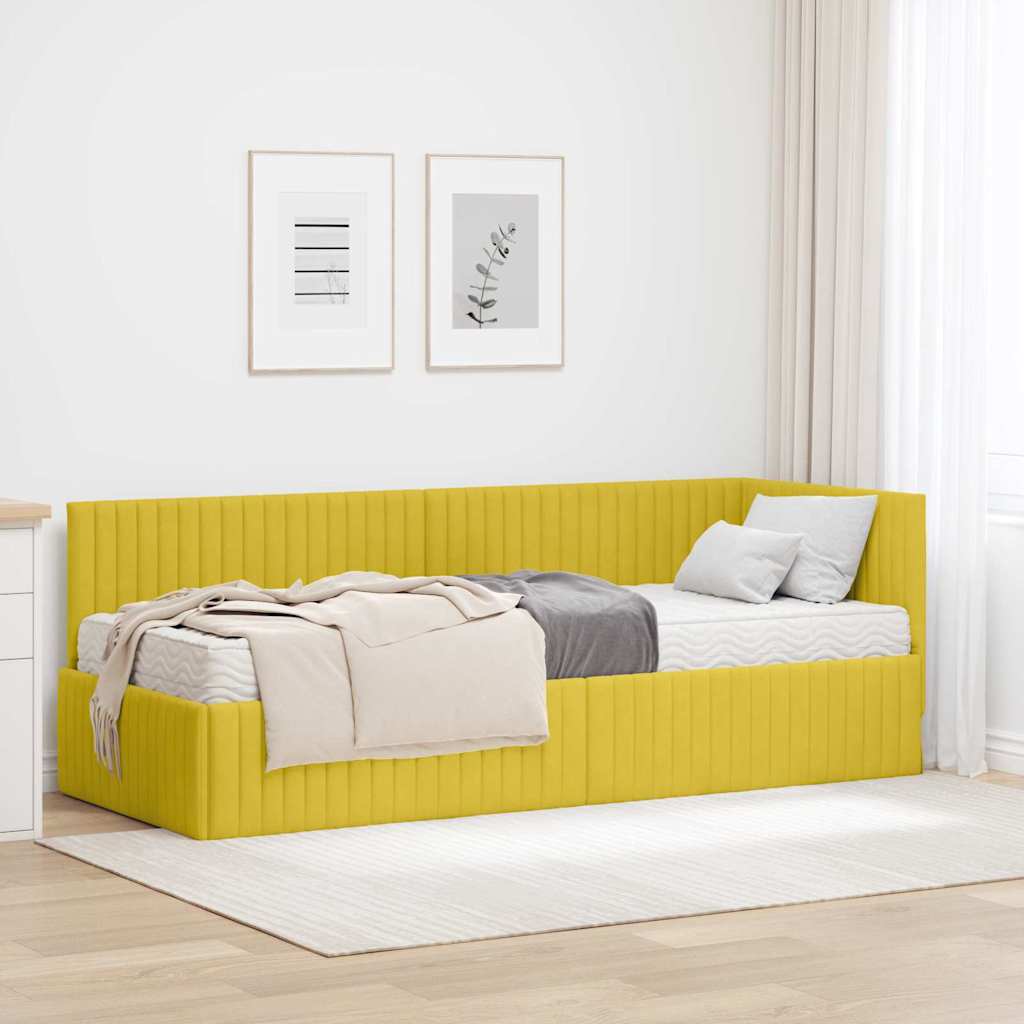 vidaXL Κρεβάτι γωνίας με στρώμα με κεφαλάρι 2 pcs Κίτρινο Βελούδο