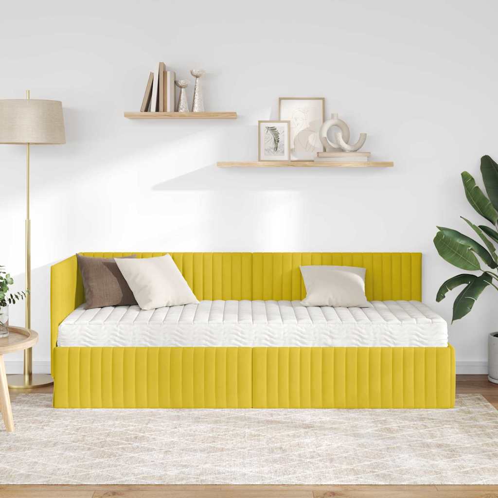 vidaXL Κρεβάτι γωνίας με στρώμα με κεφαλάρι 2 pcs Κίτρινο Βελούδο