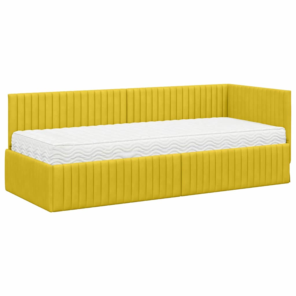 vidaXL Κρεβάτι γωνίας με στρώμα με κεφαλάρι 2 pcs Κίτρινο Βελούδο