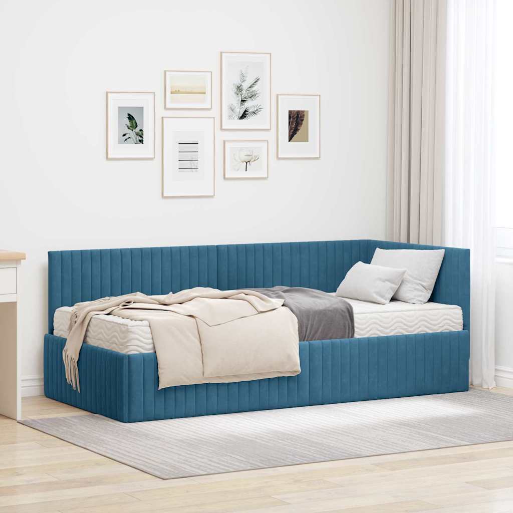 vidaXL Κρεβάτι γωνίας με στρώμα με κεφαλάρι 2 pcs Μπλε Βελούδο