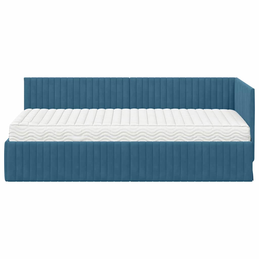 vidaXL Κρεβάτι γωνίας με στρώμα με κεφαλάρι 2 pcs Μπλε Βελούδο