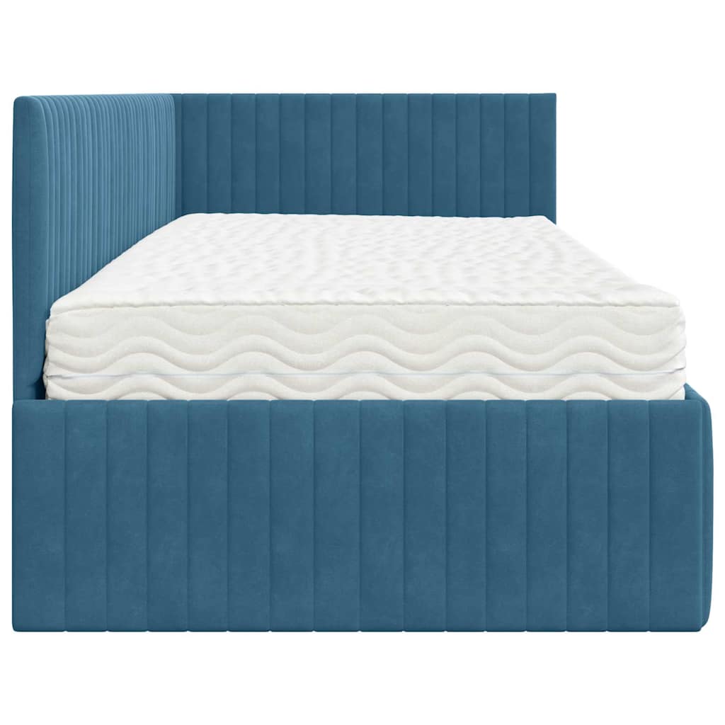 vidaXL Κρεβάτι γωνίας με στρώμα με κεφαλάρι 2 pcs Μπλε Βελούδο