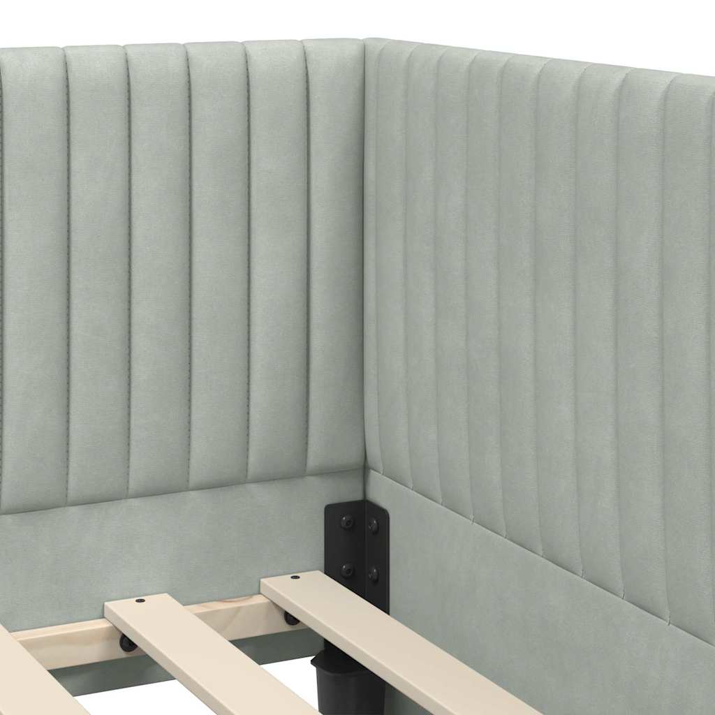vidaXL Κρεβάτι γωνίας με στρώμα με κεφαλάρι 2 pcs Ανοιχτό γκρι Βελούδο