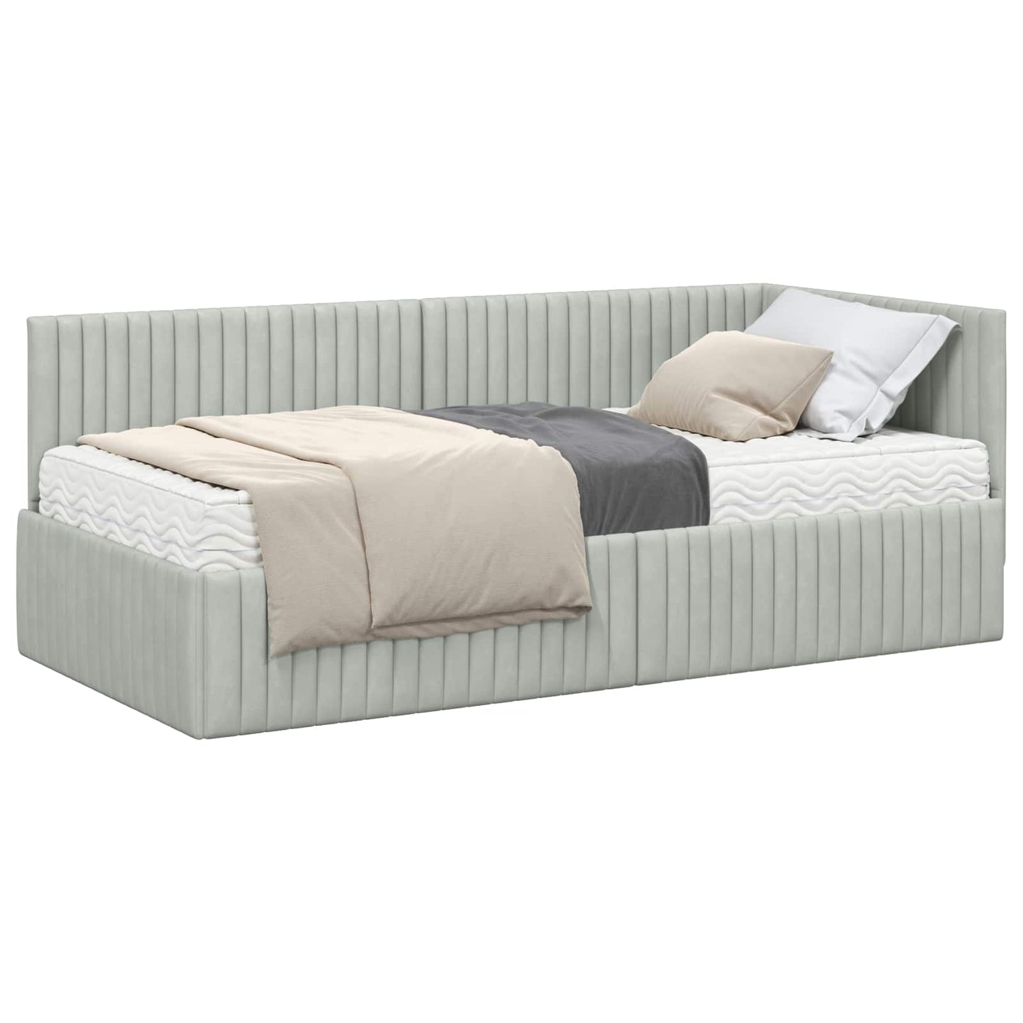 vidaXL Κρεβάτι γωνίας με στρώμα με κεφαλάρι 2 pcs Ανοιχτό γκρι Βελούδο