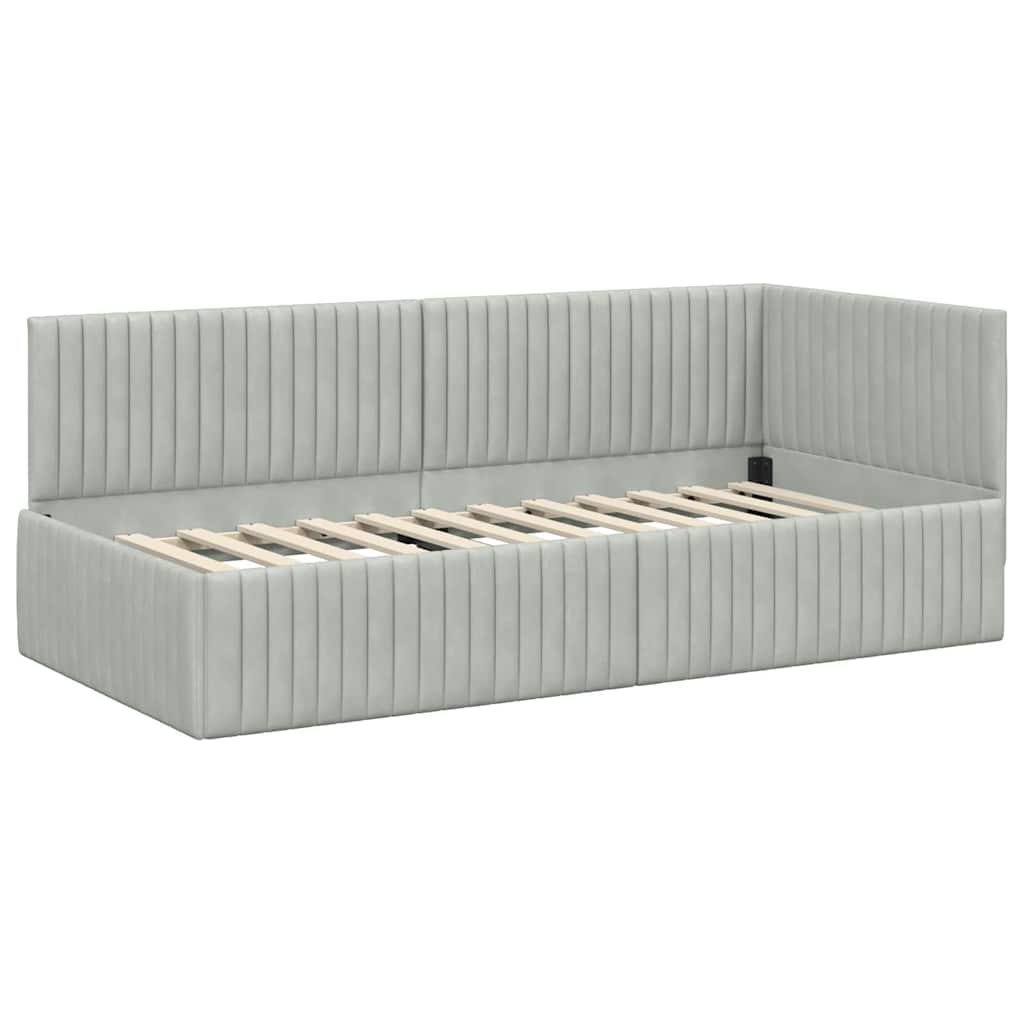 vidaXL Κρεβάτι γωνίας με στρώμα με κεφαλάρι 2 pcs Ανοιχτό γκρι Βελούδο