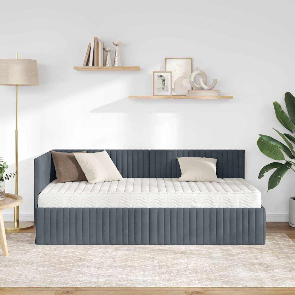 vidaXL Κρεβάτι γωνίας με στρώμα με κεφαλάρι 2 pcs Γκρι Βελούδο